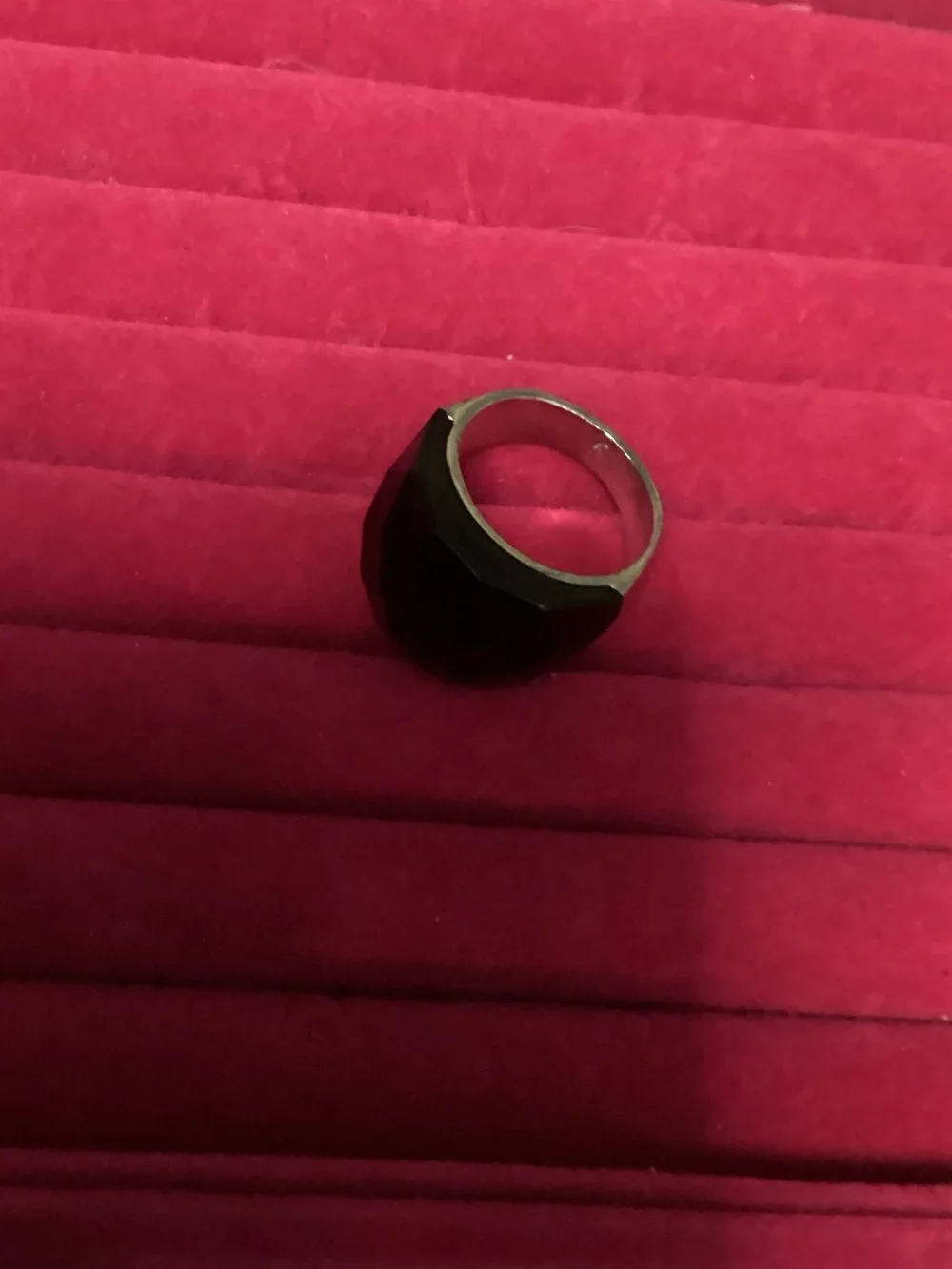 Black Plastic Faceted Dome Ring - size 8